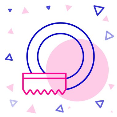 Bulaşık yıkama simgesi beyaz arkaplanda izole edilmiş. Bulaşık yıkama ikonu. Bulaşık makinesi tabelası. Masa takımı tabelası temiz. Renkli taslak konsepti. Vektör.