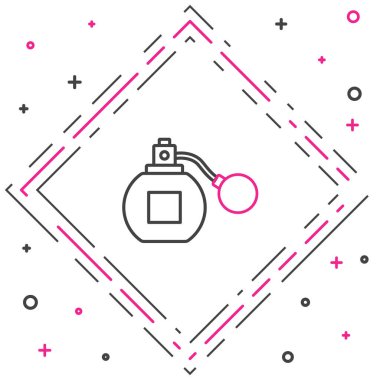 Beyaz arkaplanda çizgi parfüm ikonu izole edildi. Renkli taslak konsepti. Vektör.