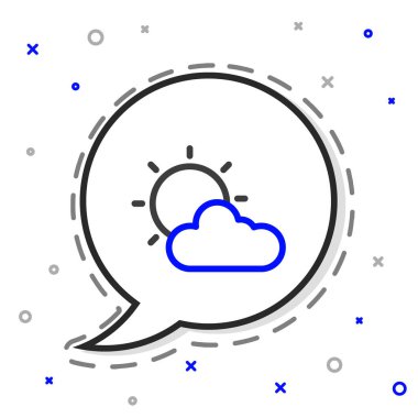 Çizgi Güneş ve bulut hava durumu ikonu beyaz arkaplanda izole edildi. Renkli taslak konsepti. Vektör