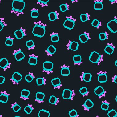 Çizgi cadısı kazan simgesi siyah arkaplanda izole edilmiş. Mutlu Cadılar Bayramı Partisi. Vektör