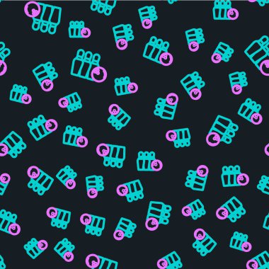 Çizgi bovling lobutları ve top ikonu siyah arkaplanda izole edilmiş. Spor malzemeleri. Vektör