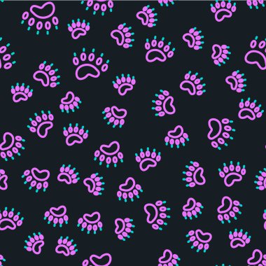 Çizgi Ayısı patisi ayak izi simgesi siyah arkaplanda izole edilmiş. Vektör