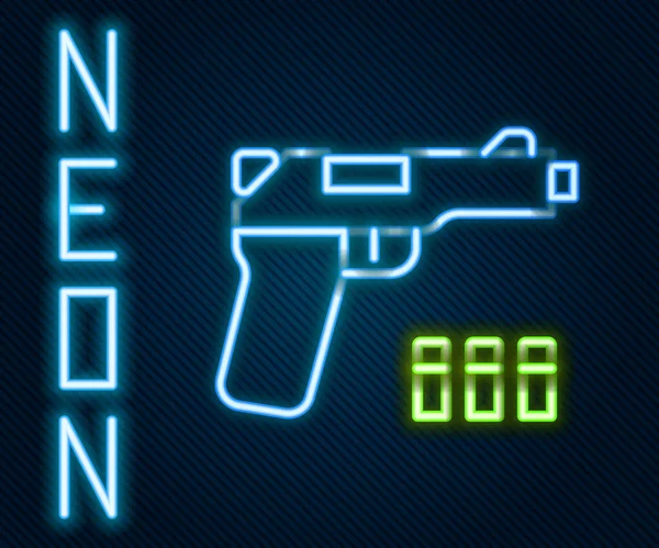 Gloeiende Neon Lijn Pistol Pistool Pictogram Geïsoleerd Zwarte Achtergrond Politie — Stockvector