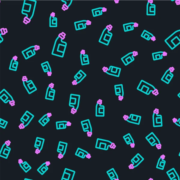 Çamaşır deterjanı, çamaşır suyu, bulaşık deterjanı ya da siyah arka planda izole edilmiş başka bir temizlik maddesi ikonu için çizgi plastik şişe. Vektör.