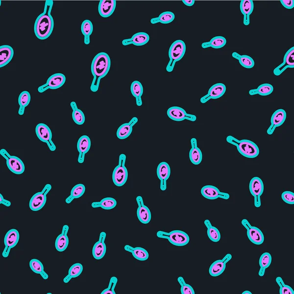 Ícone Espelho Mão Linha Isolado Padrão Sem Costura Fundo Preto — Vetor de Stock