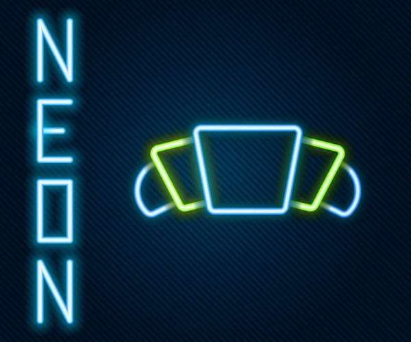 Ragyogó Neon Vonal Croissant Ikon Elszigetelt Fekete Háttérrel Színes Vázlat — Stock Vector
