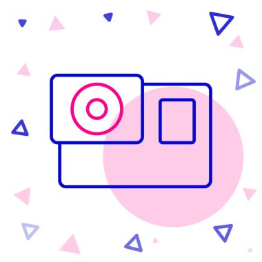 Çizgi Eylemi ekstrem kamera simgesi beyaz arkaplanda izole edildi. Ekstrem sporları çekmek için video kamera ekipmanı. Renkli taslak konsepti. Vektör