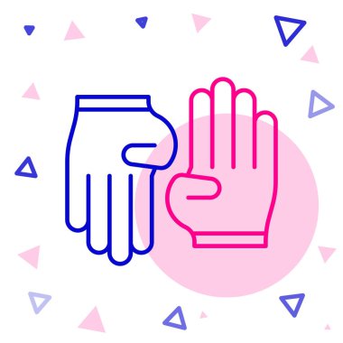 Çizgi lastiği eldiven simgesi beyaz arkaplanda izole edildi. Lateks el koruması işareti. Ev işi temizlik ekipmanları sembolü. Renkli taslak konsepti. Vektör