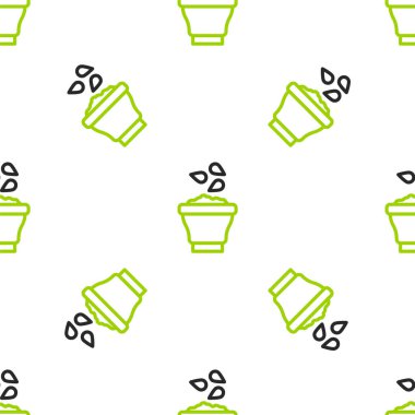 Tabak ikonundaki çizgi tohumları beyaz arka planda izole edilmiş kusursuz desen. Vektör