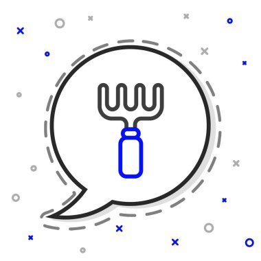 Çizgi Bahçesi tırmık simgesi beyaz arkaplanda izole edildi. Bahçecilik, tarım, çiftçilik aleti. Toprak işçisi. Temizlik ekipmanları. Renkli taslak konsepti. Vektör