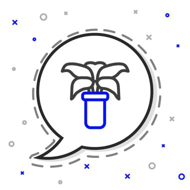 Beyaz arka planda izole edilmiş tencere ikonundaki çizgi egzotik tropikal bitki. Renkli taslak konsepti. Vektör