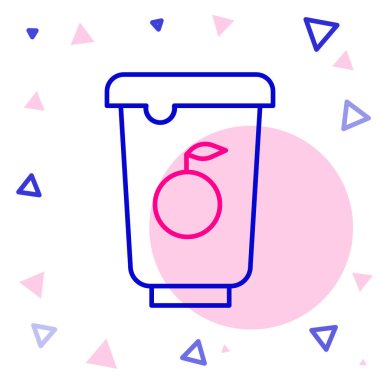 Beyaz arkaplanda çizgi yoğurt konteynırı simgesi izole edildi. Plastik bardakta yoğurt. Renkli taslak konsepti. Vektör