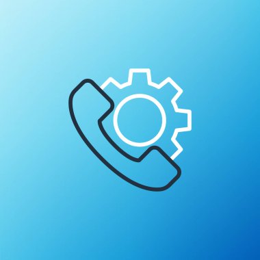 Hat Telefonu 24 saat destek ikonu mavi arkaplanda izole edildi. Tüm gün müşteri destek merkezi. Tam zamanlı çağrı servisi. Renkli taslak konsepti. Vektör