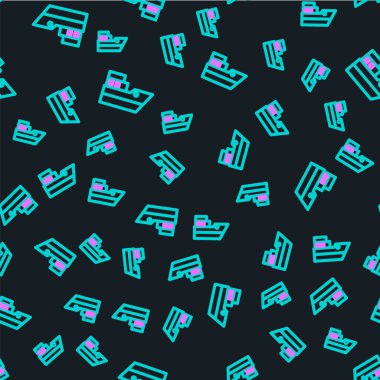 Gemi deniz rotasının başlangıç noktası GPS ve siyah çizgi simgesi ile çizilen çizgi çizgisi yolu siyah arkaplanda izole edilmiş. Vektör