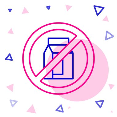 Beyaz arkaplanda bir paket süt simgesi yok. Süte izin yok. Alerji konsepti, laktoza duyarlılık alerjisi uyarısı. Renkli taslak konsepti. Vektör