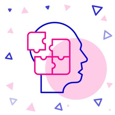 İnsan kafası bulmaca stratejisi simgesi beyaz arka planda izole edildi. Beyin işaretini düşünüyorum. Beynin sembol çalışması. Renkli taslak konsepti. Vektör