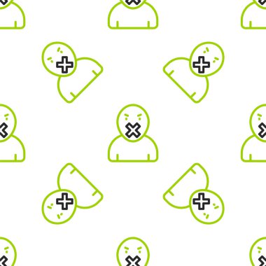 Çizgi sansür ve konuşma özgürlüğü konsepti ikonu beyaz arka planda izole edilmiş kusursuz desen. Medya mahkumu ve insan hakları kavramı. Bağlı ağız. Vektör