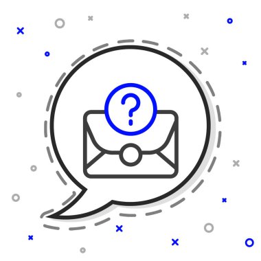 Beyaz arkaplanda soru işareti simgesi olan Satır Zarfı. Soru işareti sembollü mektup. İsteği e-postayla gönder. Renkli taslak konsepti. Vektör