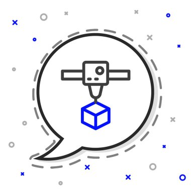 Satır 3D yazıcı küp simgesi beyaz arkaplanda izole edildi. 3D baskı. Renkli taslak konsepti. Vektör