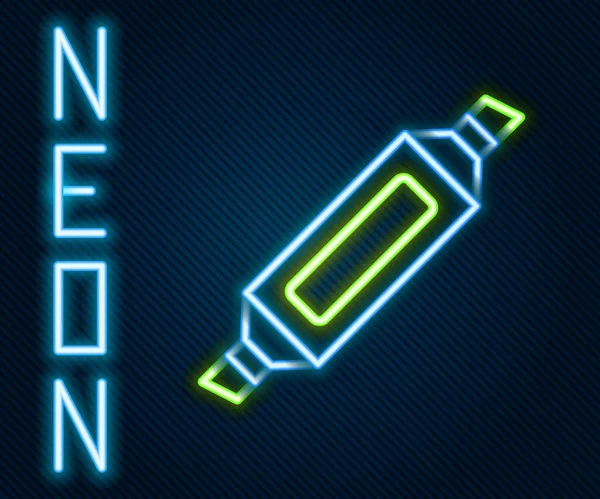 Ragyogó Neon Vonal Jelölőtoll Ikon Elszigetelt Fekete Alapon Színes Vázlat — Stock Vector