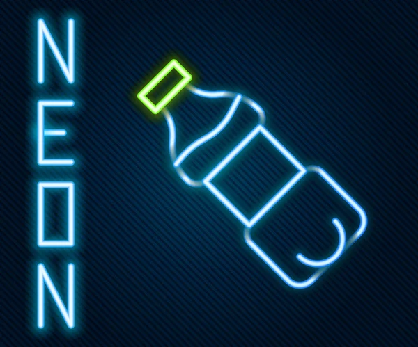 Gloeiende Neon Lijn Fles Van Water Pictogram Geïsoleerd Zwarte Achtergrond — Stockvector