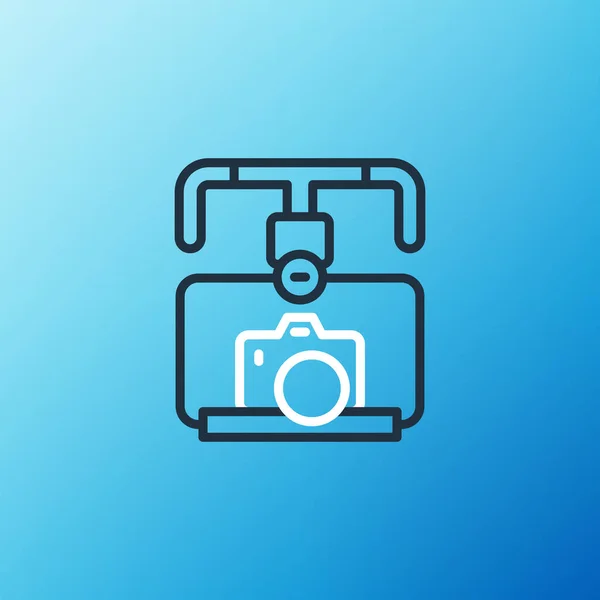 带Dslr相机图标的线型Gimbal稳定器在蓝色背景上隔离 五彩缤纷的概念 — 图库矢量图片