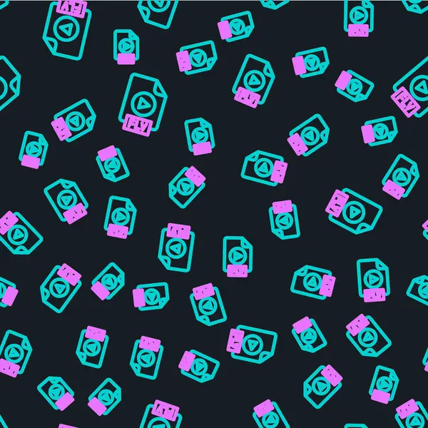 FLV dosya dosya dosya biçimi satırı. Uçuş düğmesi simgesi siyah arkaplanda izole edildi. FLV dosya sembolü. Vektör