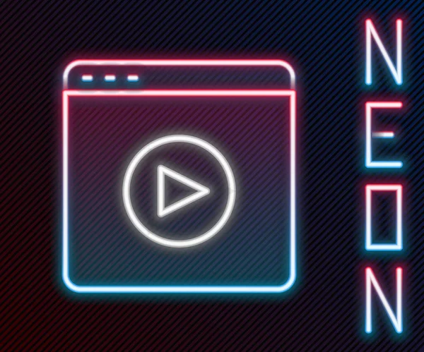 Parlayan Neon Hattı Çevrimiçi Video Simgesi Siyah Arkaplanda Izole Edildi — Stok Vektör