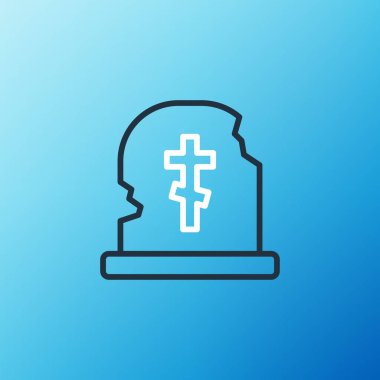 Mezar taşı simgesi mavi arkaplanda izole edilmiş. Renkli taslak konsepti. Vektör