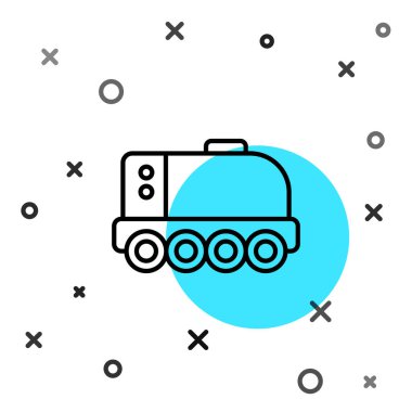 Siyah çizgi Mars gezgini simgesi beyaz arka planda izole edildi. Uzay aracı. Ay yürüyüşü işareti. Gezegen yüzeyini incelemek için bir cihaz. Rastgele dinamik şekiller. Vektör.