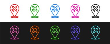 Çizgi düzlemi simgesi siyah beyaz arkaplanda izole edildi. Uçan uçak ikonu. Uçak tabelası. Vektör.