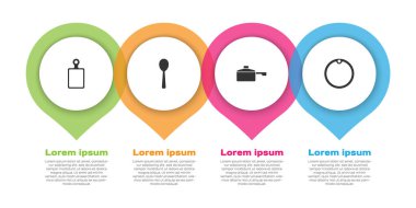 Kesme tahtası, kaşık, kızartma tavası ve... Ticari bilgi şablonu. Vektör