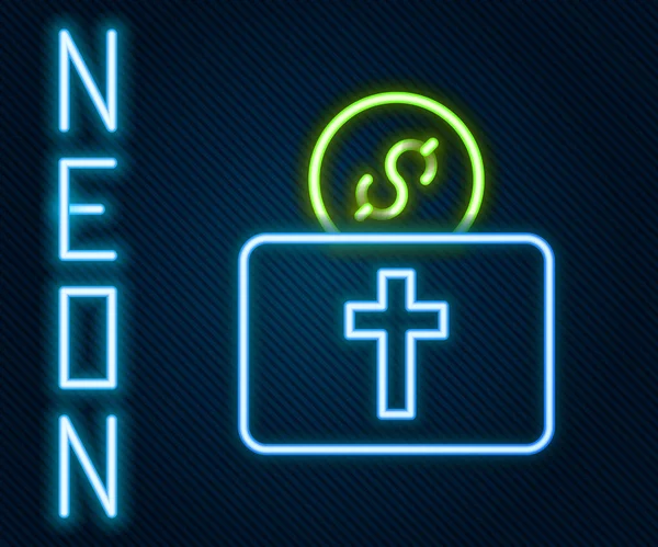 Gloeiende Neon Lijn Donatie Voor Kerk Icoon Geïsoleerd Zwarte Achtergrond — Stockvector