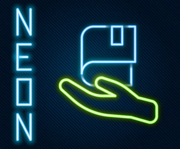 Glödande Neon Line Bok Donation Ikon Isolerad Svart Bakgrund Färgstarkt — Stock vektor