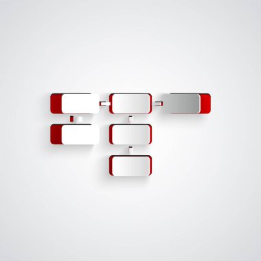 Kağıt kesiği alan haritası simgesi gri arkaplanda izole edildi. Kağıt sanatı tarzı. Vektör.