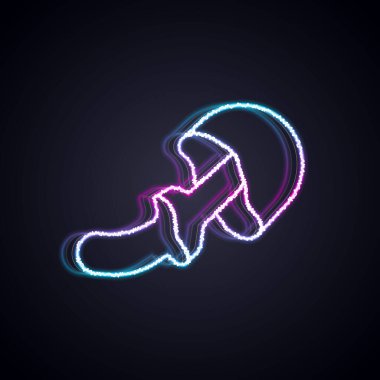 Parlayan neon hattı Psilocybin mantar ikonu siyah arkaplanda izole edildi. Psikedelik halüsinasyon. Vektör.