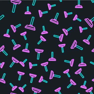 Boru temizleme ikonu için ahşap saplı kauçuk pompa siyah arka planda izole edilmiş dikişsiz desen. Tuvalet pompası. Vektör