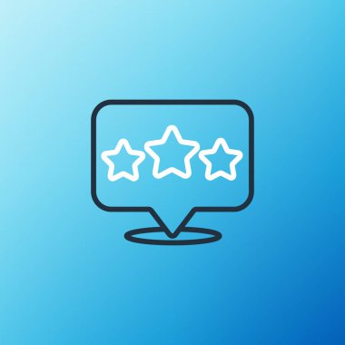 Beşinci hat, müşteri ürün değerlendirme simgesi mavi arkaplanda izole edildi. Favori, en iyi derecelendirme, ödül sembolü. Renkli taslak konsepti. Vektör