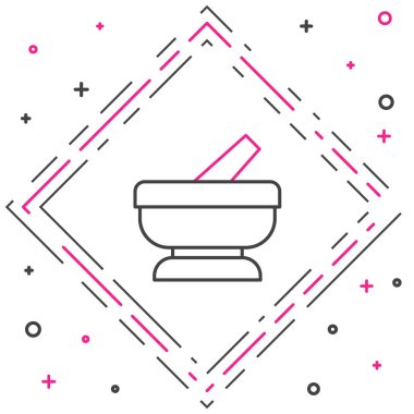 Havan topu ve tokmak simgesi beyaz arkaplanda izole edildi. Renkli taslak konsepti. Vektör