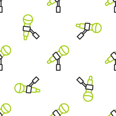 Hat Mikrofon simgesi beyaz arkaplandaki kusursuz deseni izole etti. Radyodaki mikrofondan. Sözcü işareti. Vektör