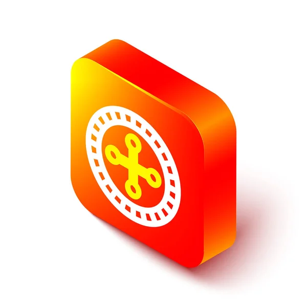 Isometric line Casino roulette icône de roue isolé sur fond blanc. Bouton carré orange. Illustration vectorielle — Image vectorielle