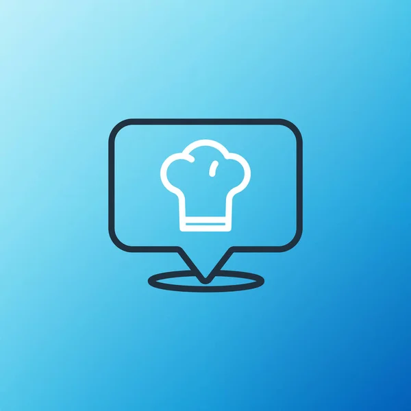Line Kochmütze mit Ortssymbol isoliert auf blauem Hintergrund. Kochendes Symbol. Kochmütze. Buntes Rahmenkonzept. Vektor — Stockvektor