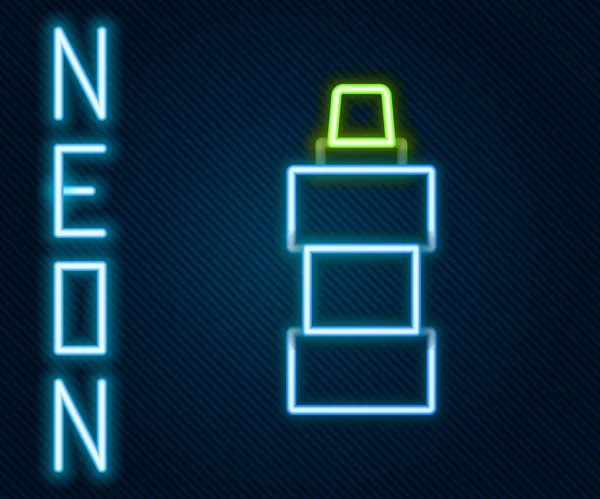 Ragyogó neon line Műanyag palack mosószer, fehérítő, mosogatószer folyadék vagy más tisztítószer ikon elszigetelt fekete alapon. Színes vázlat koncepció. Vektor — Stock Vector