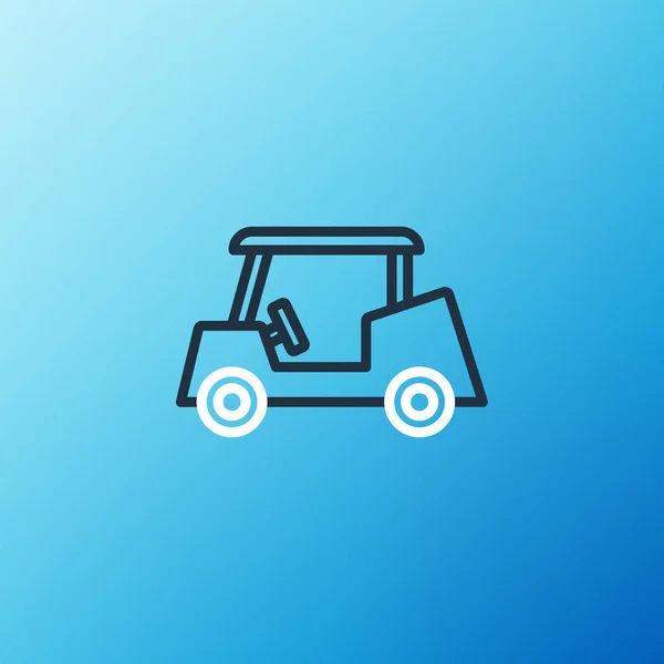 Ícone de carro de golfe de linha isolado no fundo azul. Carrinho de golfe. Conceito de esboço colorido. Vetor — Vetor de Stock
