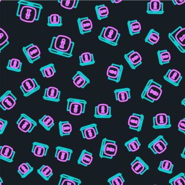 Bilgi simgesine sahip dizüstü bilgisayar siyah arkaplanda izole edilmiş kusursuz desen. Vektör