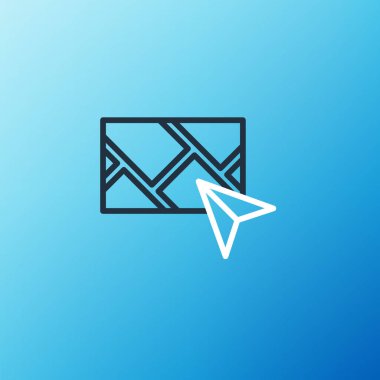 Şehir haritası gezinme simgesinin çizgi bilgileri mavi arkaplanda izole edildi. Mobil Uygulama Arayüzü tasarımı. Coğrafi konsept. Renkli taslak konsepti. Vektör