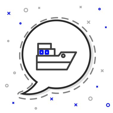 Başlangıç noktası GPS ve siyah çizgi simgesi beyaz zemin üzerinde izole edilmiş gemi deniz rotası çizgisi yolu. Renkli taslak konsepti. Vektör