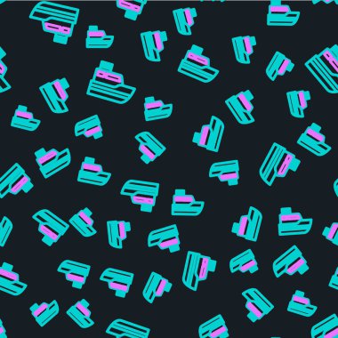 Gemi deniz rotasının başlangıç noktası GPS ve siyah çizgi simgesi ile çizilen çizgi çizgisi yolu siyah arkaplanda izole edilmiş. Vektör