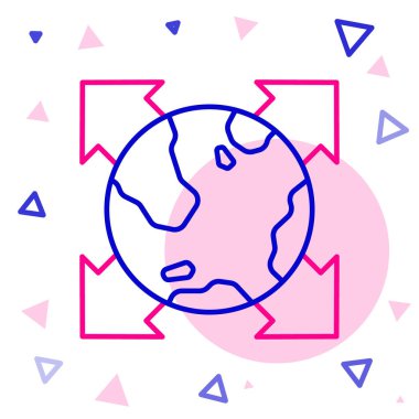 Beyaz arkaplanda pusula simgesine sahip Çizgi Dünyası küresi. Renkli taslak konsepti. Vektör