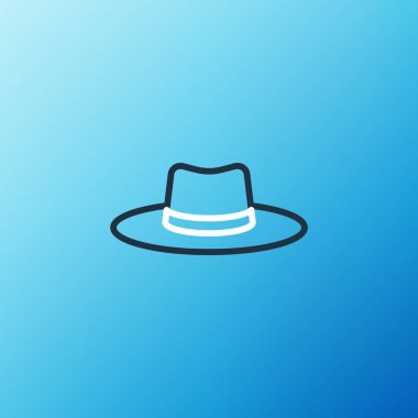 Hat bahçıvanı, çiftçi ya da tarım işçisi şapka ikonu mavi arka planda izole edilmiş. Renkli taslak konsepti. Vektör